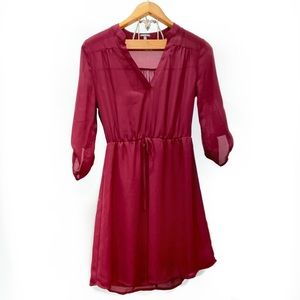 Long Sleeve V-neck Dress - S / Red